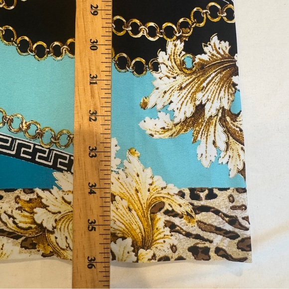 Vintage Cache Elegant Blue and Black Patterned Dress, Animal Print Chain Details - Picture 6 of 6